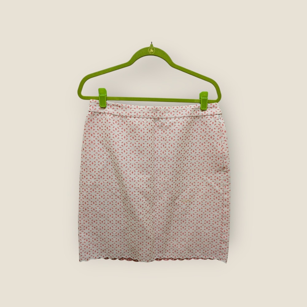 Brooks Brothers 346 Womens Coral White Eyelet Scalloped Hem Pencil Skirt Size 10